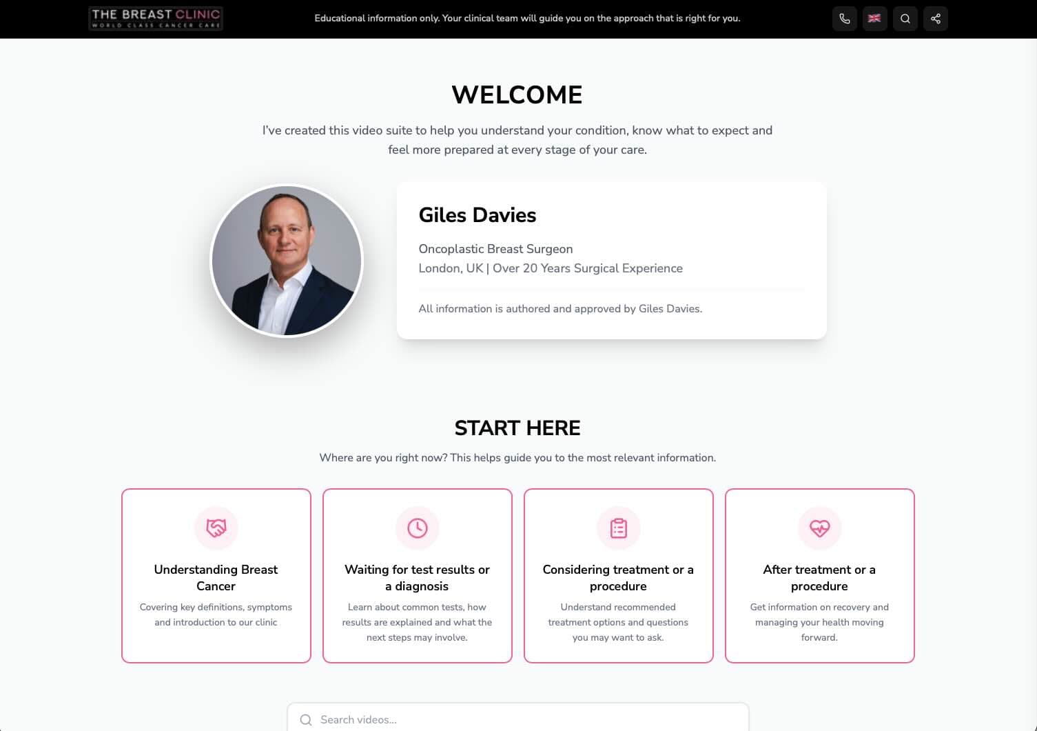Custom welcome page for a clinician's library