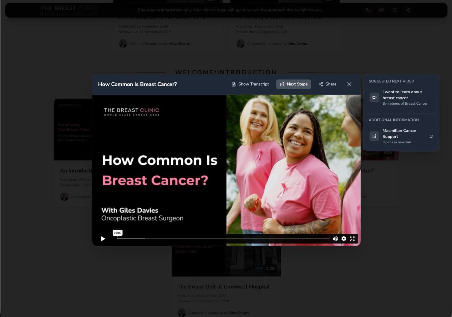 Interactive links on a video — next video and feedback submission